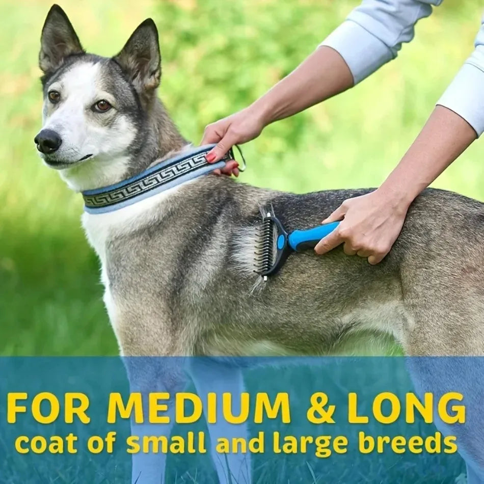 Double-Sided Stainless Steel Pet Grooming Comb – Detangling & Dematting Brush for Dogs & Cats