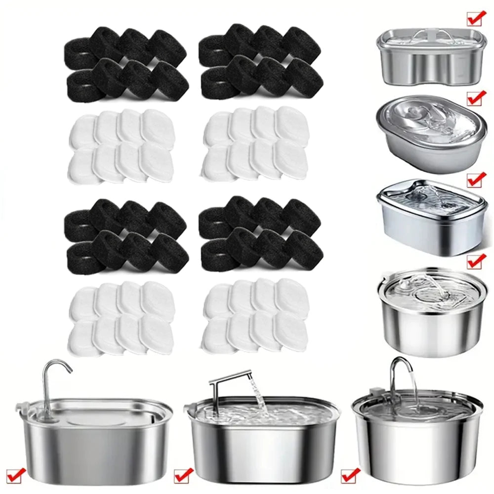 32pcs 16pcs 12pcs Automatic Cat Fountain Filter Replacement, Activated Carbon Cat Drinking Water Filter With Sponge Foam Filter
