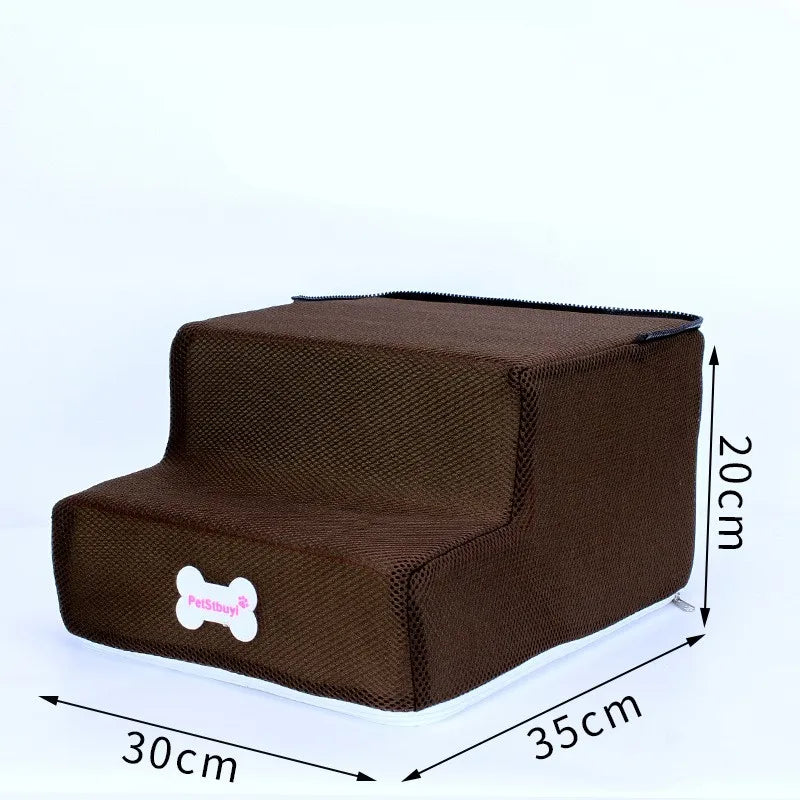 Anti-Slip Pet Stairs with Removable Washable Cover – 2 or 3 Step Ramp for Dogs & Cats