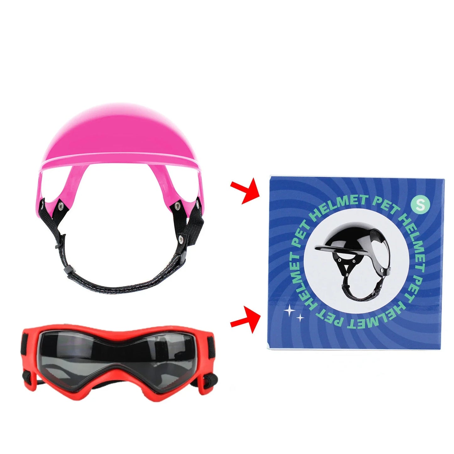Dog Motorcycle Helmet & Goggles Set - Adjustable Safety Gear for Small Dogs