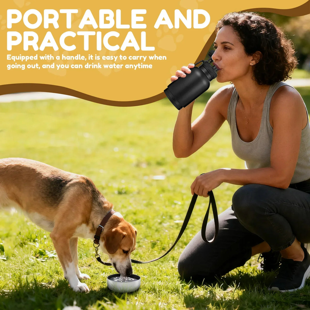 3-in-1 Portable Dog Water Bottle with 2 Detachable Bowls — 32oz Leak-Proof