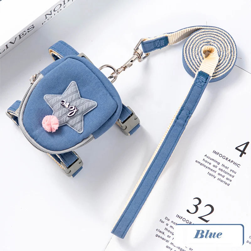 Cartoon Print Cat & Dog Harness with Leash Set and Snack Bag
