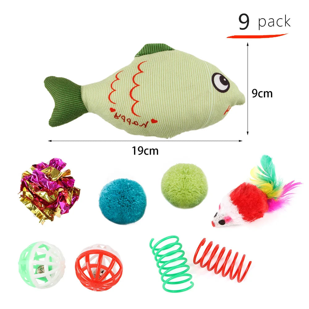 Ensemble de jouets en forme de poisson avec grelot pour chat (contient de l'herbe à chat)