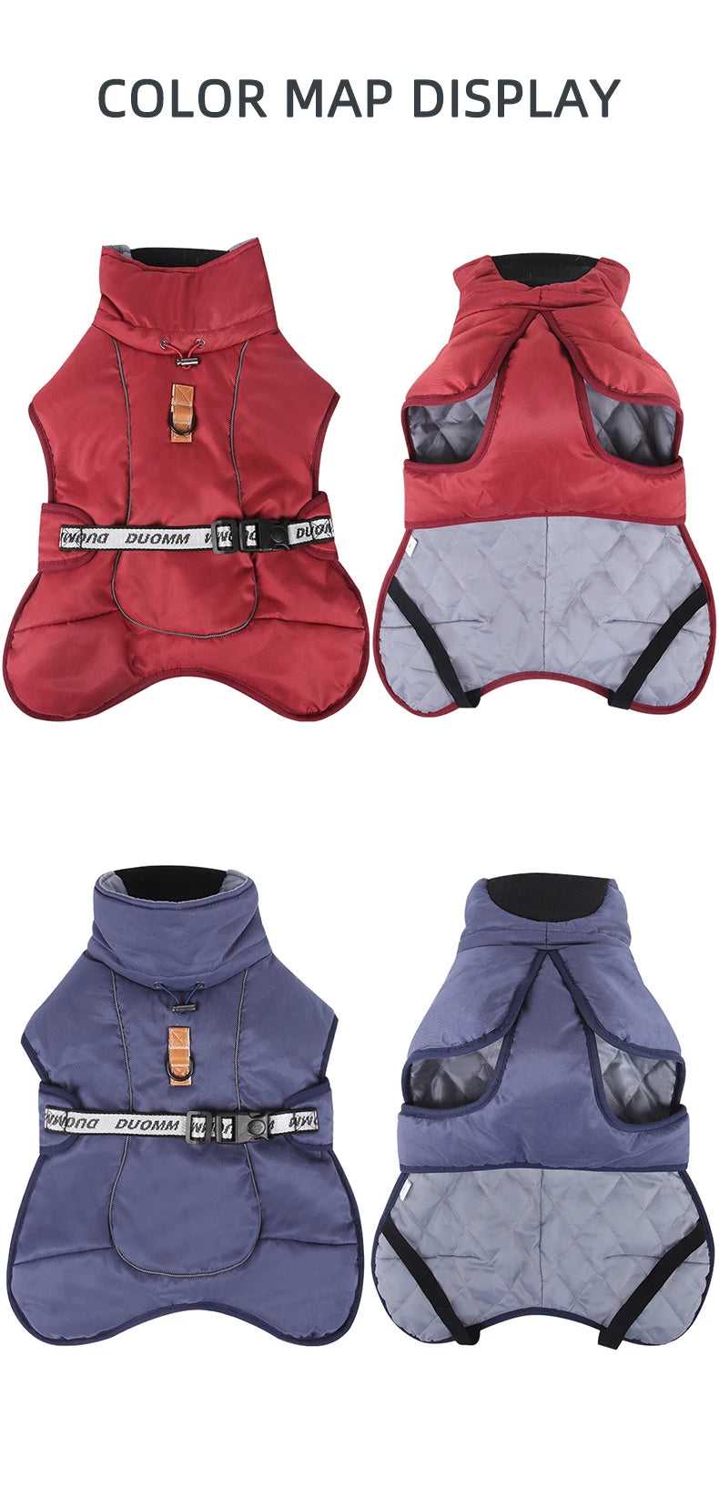 Waterproof Dog Winter Coat with Built-In Harness — Reflective Windproof Turtleneck Jacket