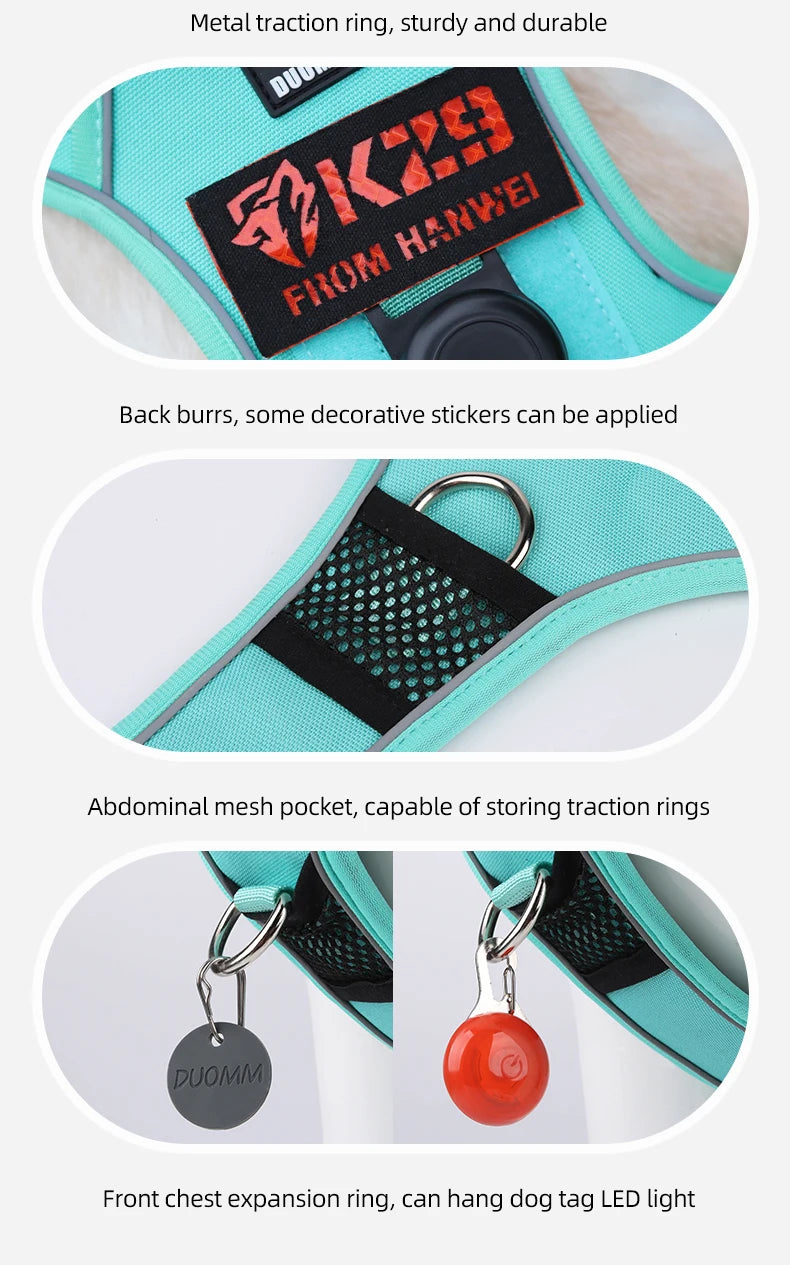 No-Pull Dog Harness with AirTag Holder, Handle & Front Clip — Reflective Padded Vest for Walking & Training