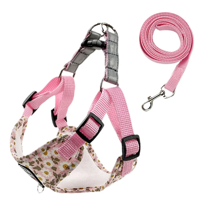Flower Print X-Shape Harness & Leash Set for Cats & Small Dogs