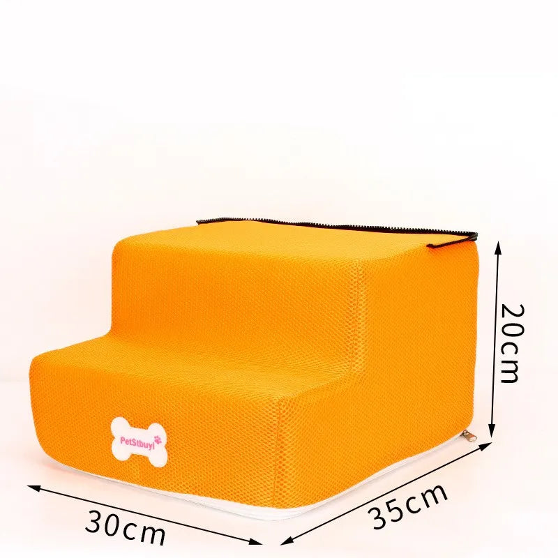Anti-Slip Pet Stairs with Removable Washable Cover – 2 or 3 Step Ramp for Dogs & Cats