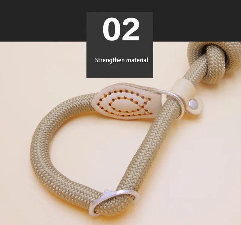 Laisse-collier chien - Corde tressée robuste avec boucle réglable pour grands chiens