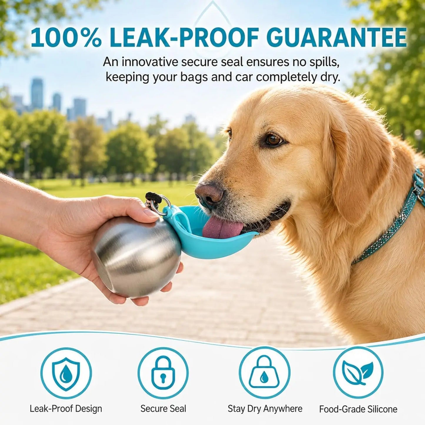 2-in-1 Dog Water Bottle with Foldable Silicone Bowl