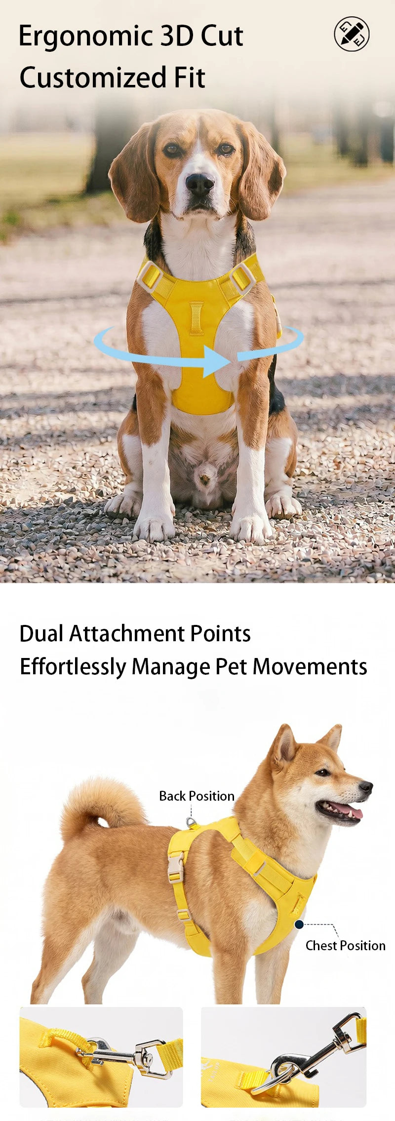 Lightweight Dog Harness & Leash Set Anti-Pull Escape-Proof Pet Walking Lead for Small Medium Large Dogs