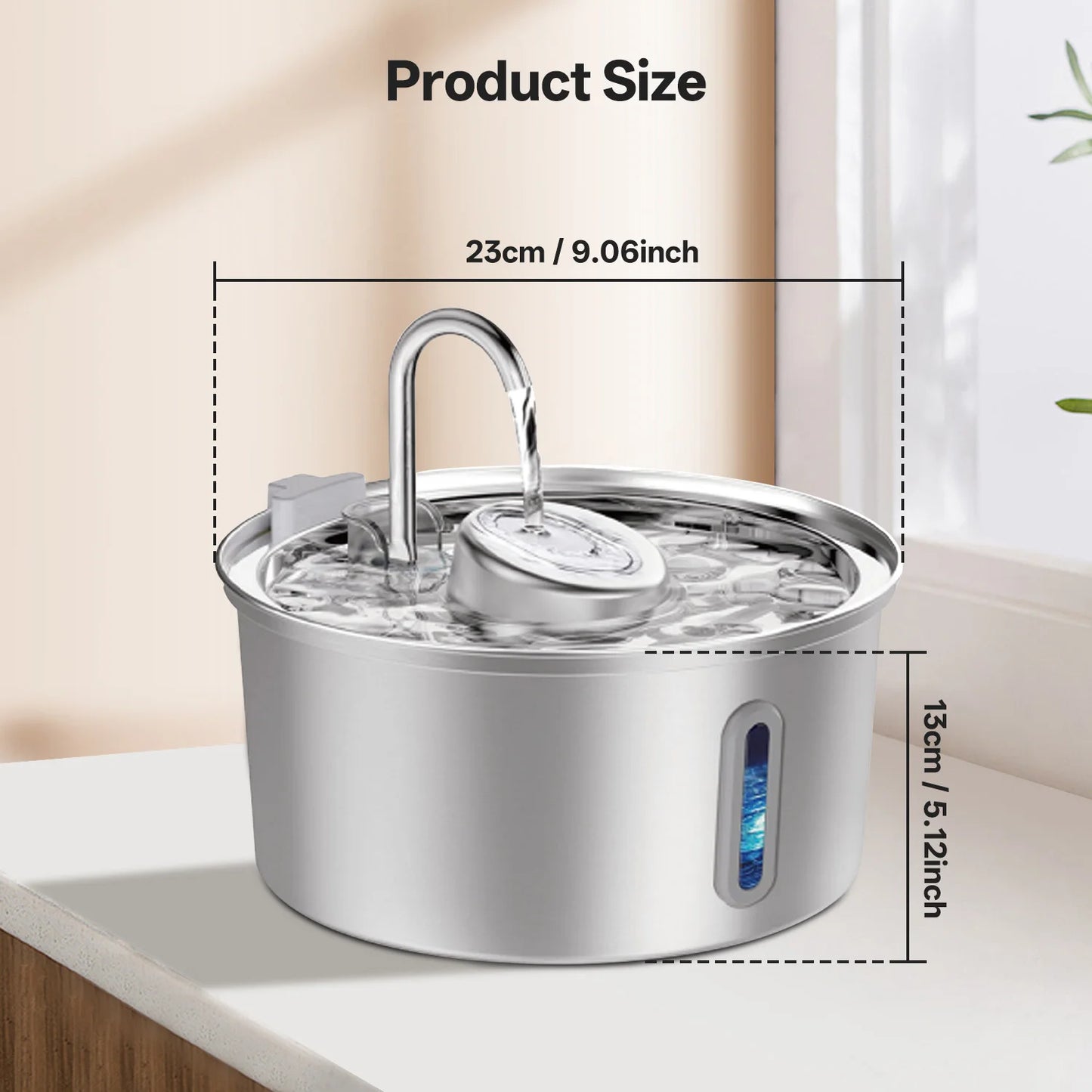 3.2L stainless steel cat water dispenser window has water level, which can be observed, suitable for many cats and dogs