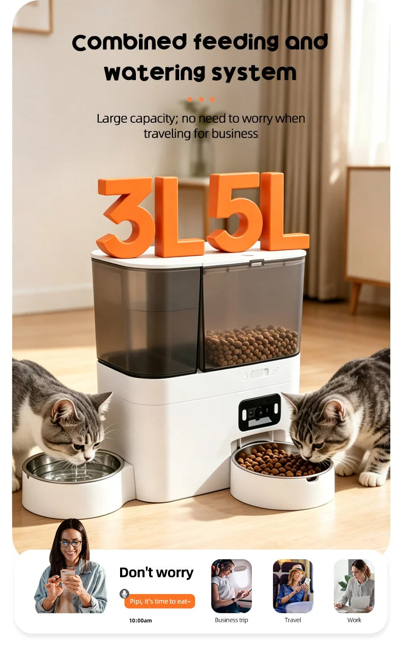 2-in-1 Smart Pet Feeder & Water Dispenser with WiFi Camera & App Control