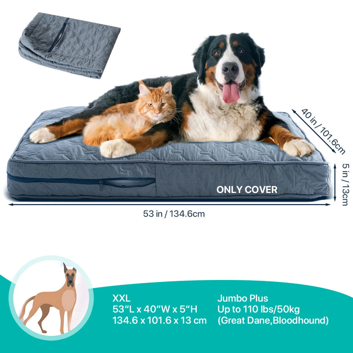 Orthopedic Dog Bed Washable Cover — Multi-Needle Quilted Foam Mat for Large Dogs & Crates