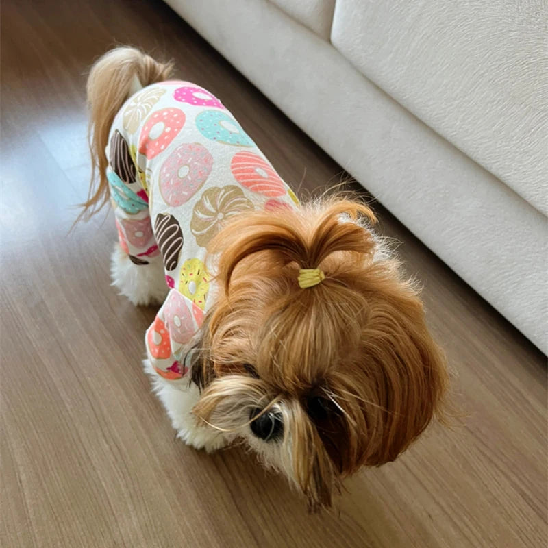 Soft Cotton Printed Pyjama Jumpsuit for Small Dogs