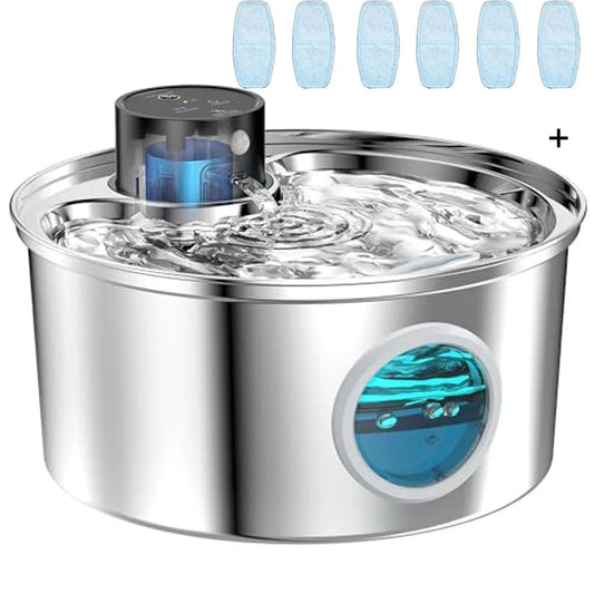 Wireless Motion Sensor Pet Water Fountain - Rechargeable Stainless Steel with Filter