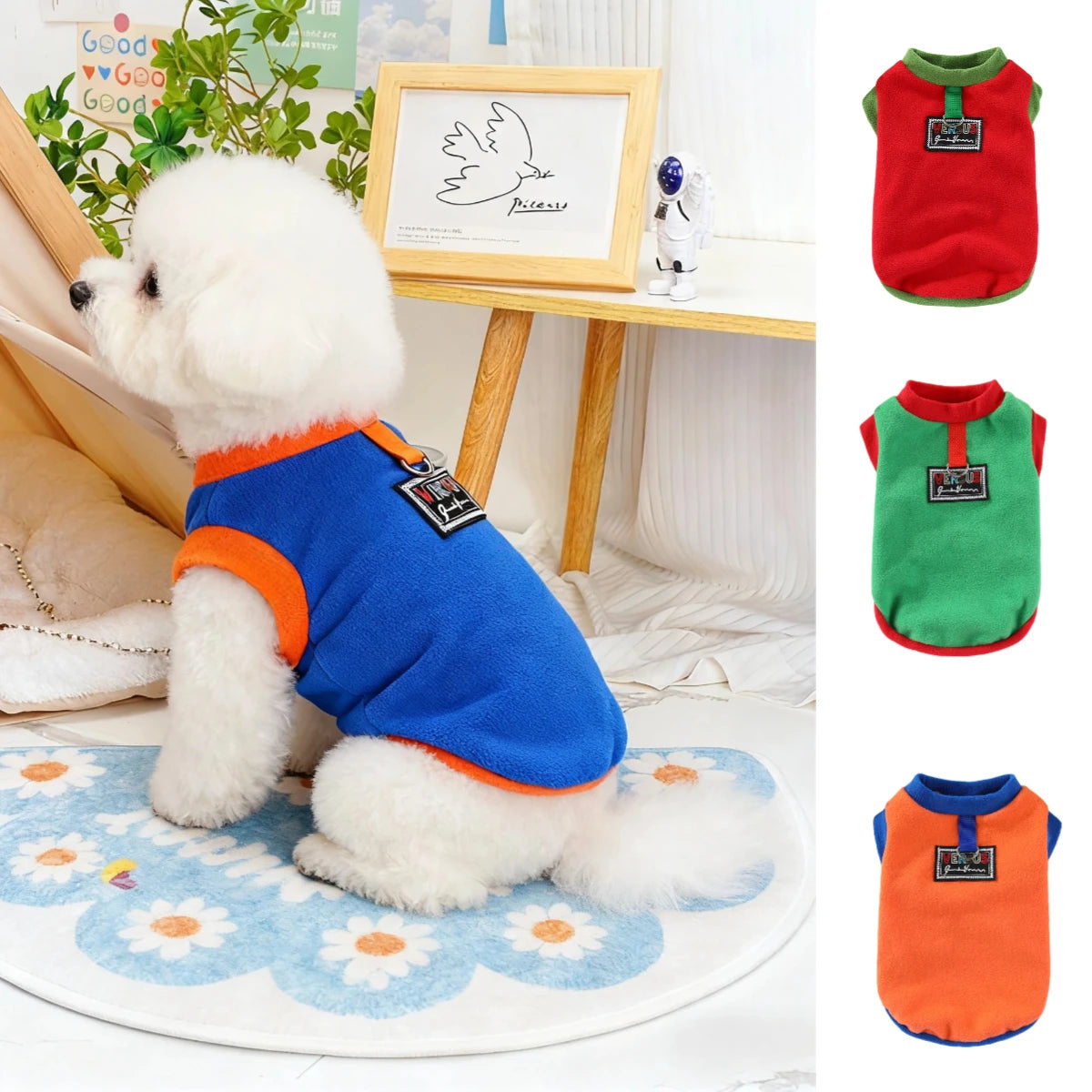 Fleece Vest Sweater with Harness Ring for Small & Medium Dogs & Cats