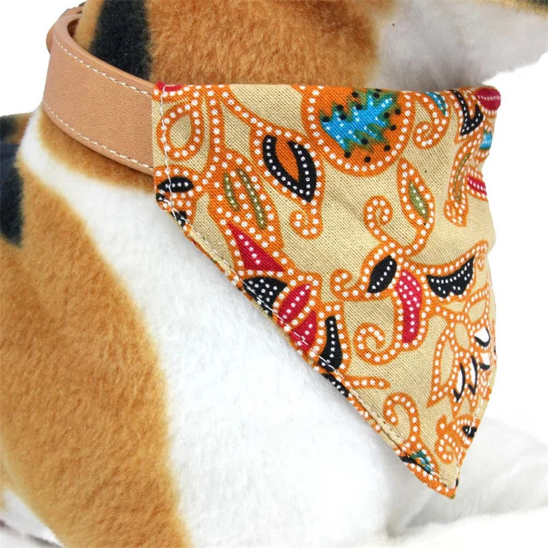 Printed PU Dog Collar with Bow Tie & Bandana Set — XS to L+