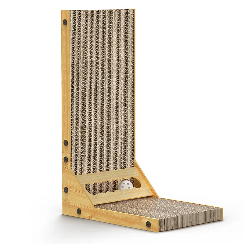 L-Shaped Cat Scratcher with Trackball Toy & Furniture Protector