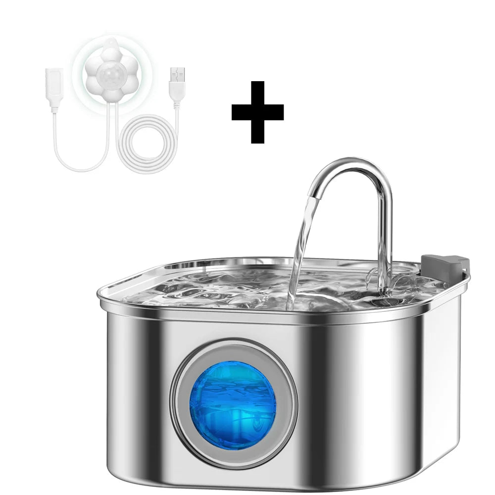 Stainless Steel Smart Pet Water Fountain with Sensor — 3.2L