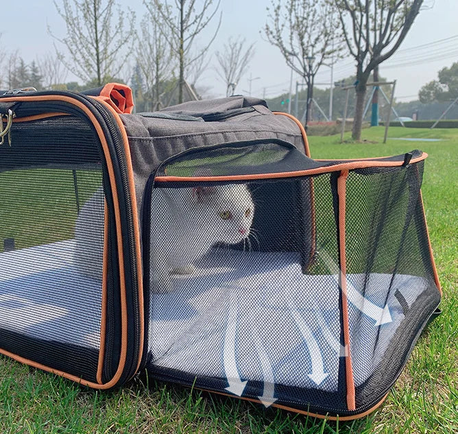 Expandable Pet Carrier with Fleece Pad & Storage Pockets