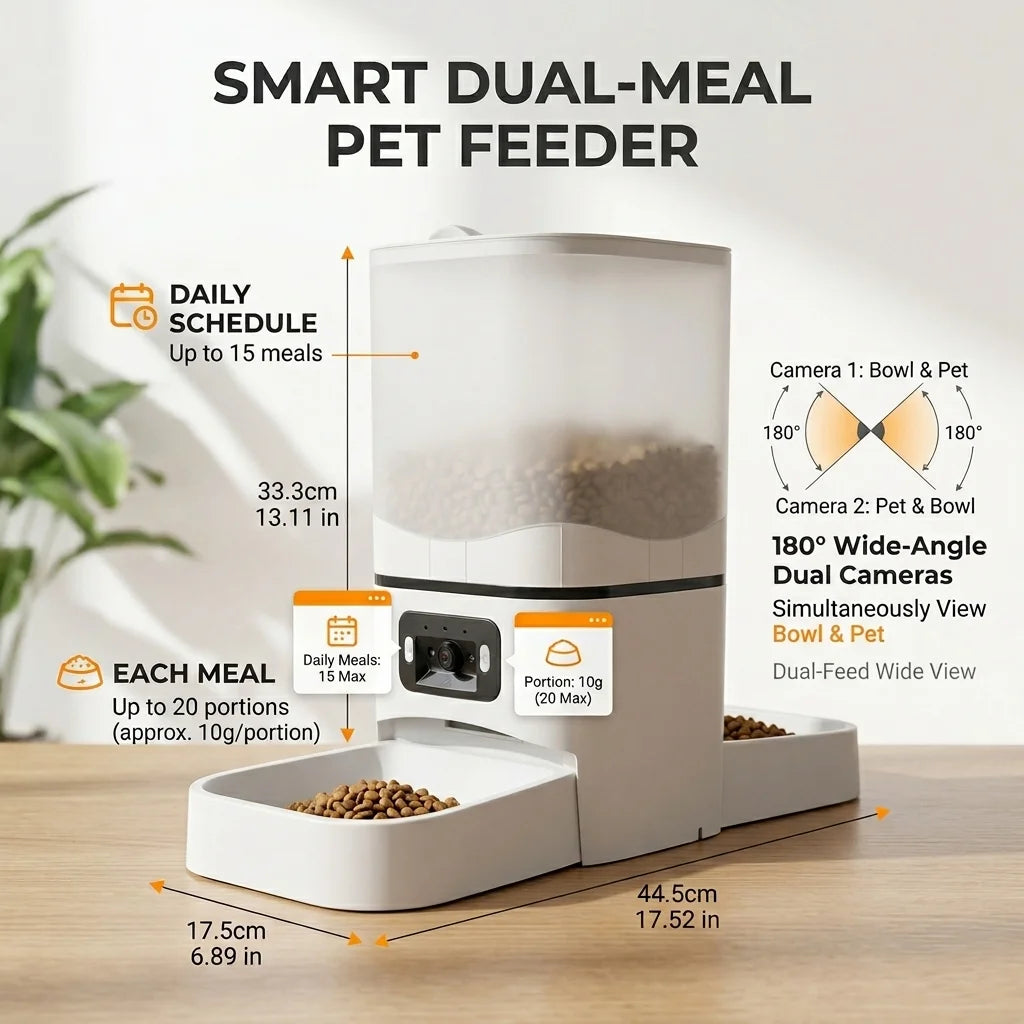 6L Smart Dual-Bowl Pet Feeder with 180° Dual Camera & WiFi