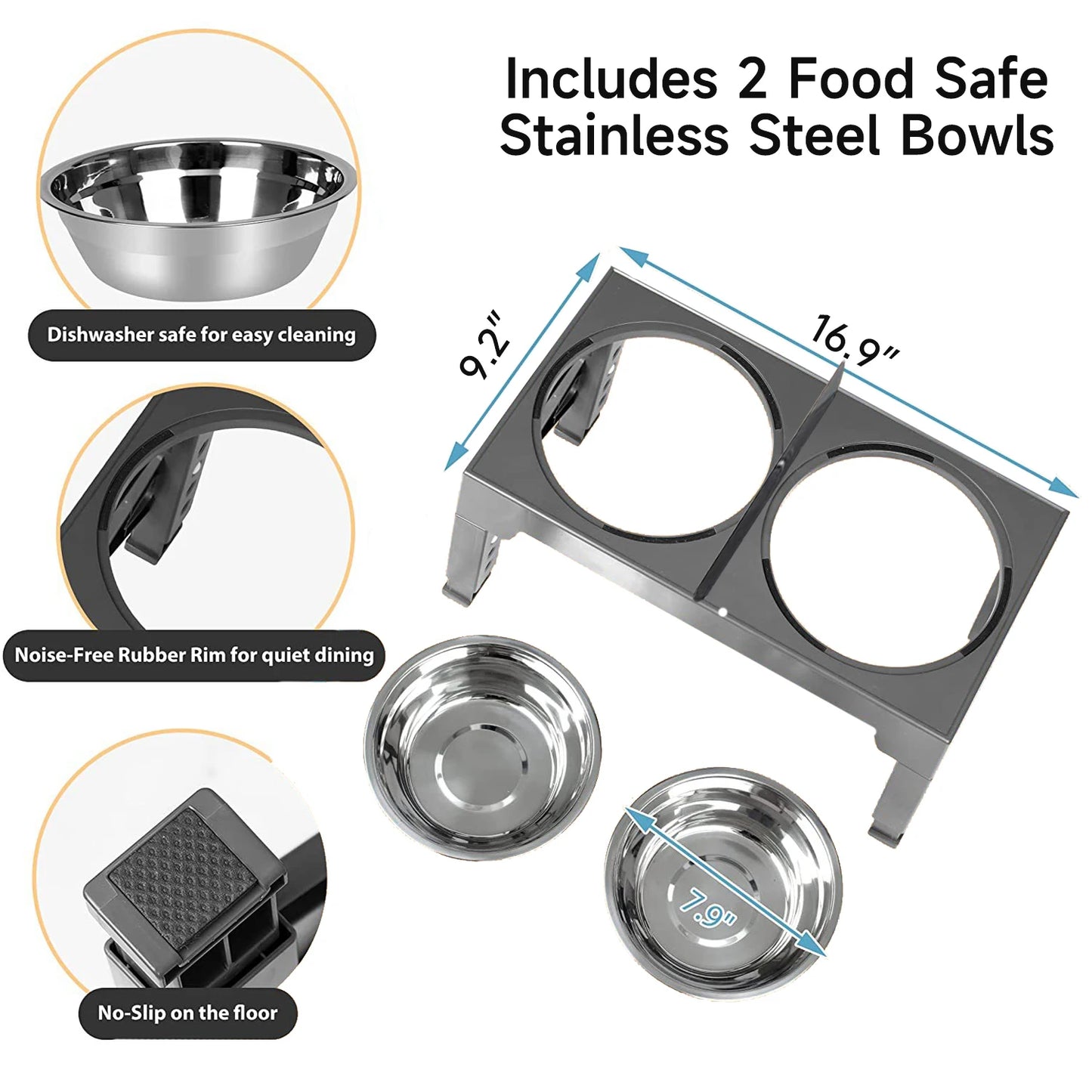 Adjustable Elevated Dog Feeder with Stainless Steel Bowls – 5 Heights
