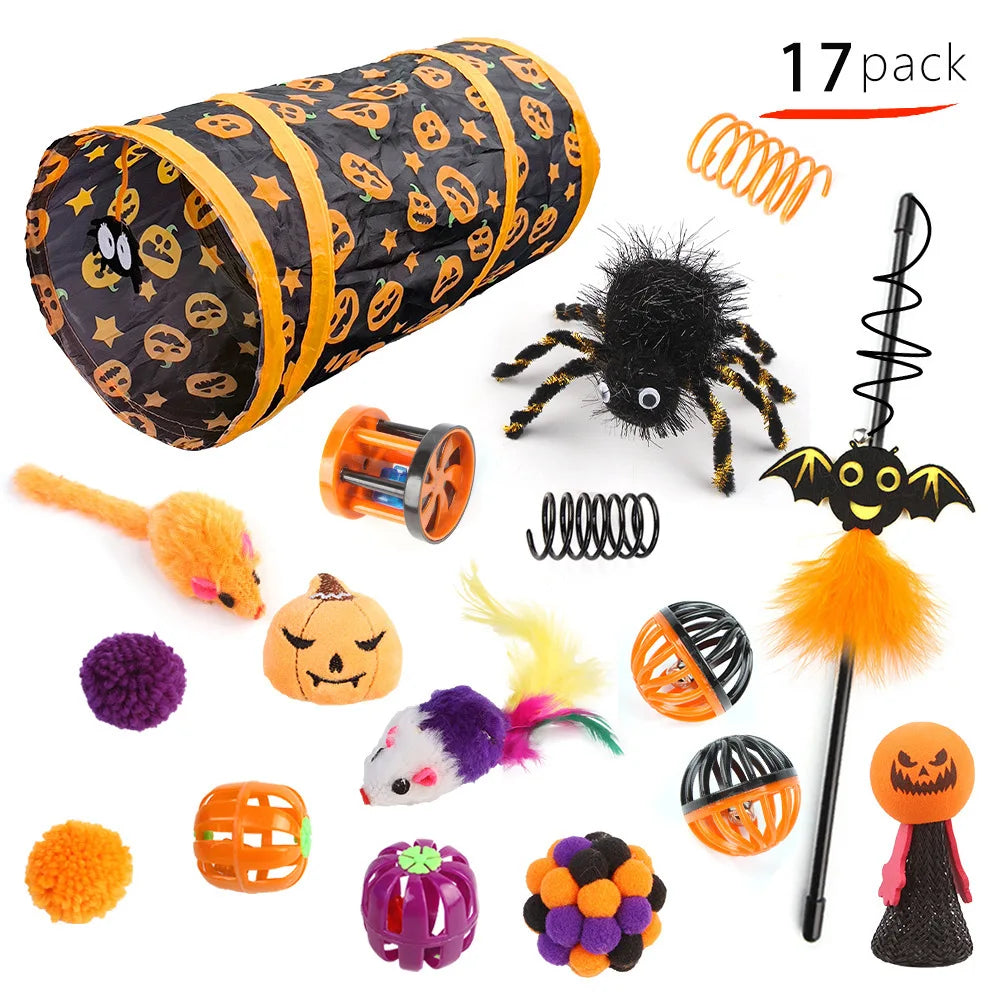 Halloween Cat Toy Variety Set with Wand, Mouse and Bell