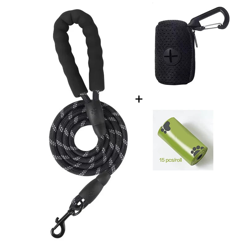 Reflective Dog Leash with Poop Bag Dispenser