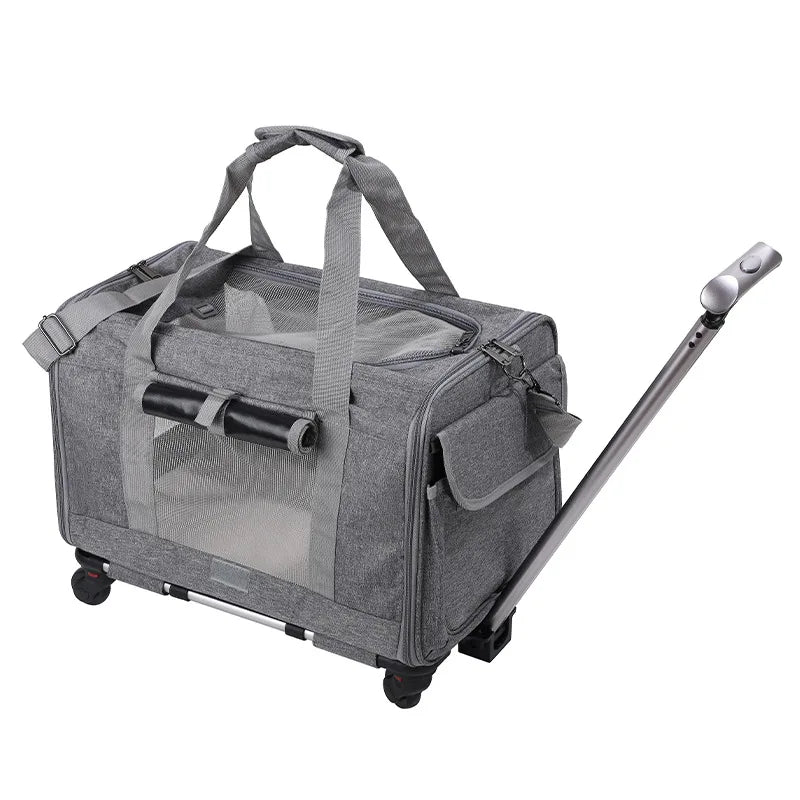 Sac de transport roulant pour animaux de compagnie avec roues — Approuvé par les compagnies aériennes et poussette pliable