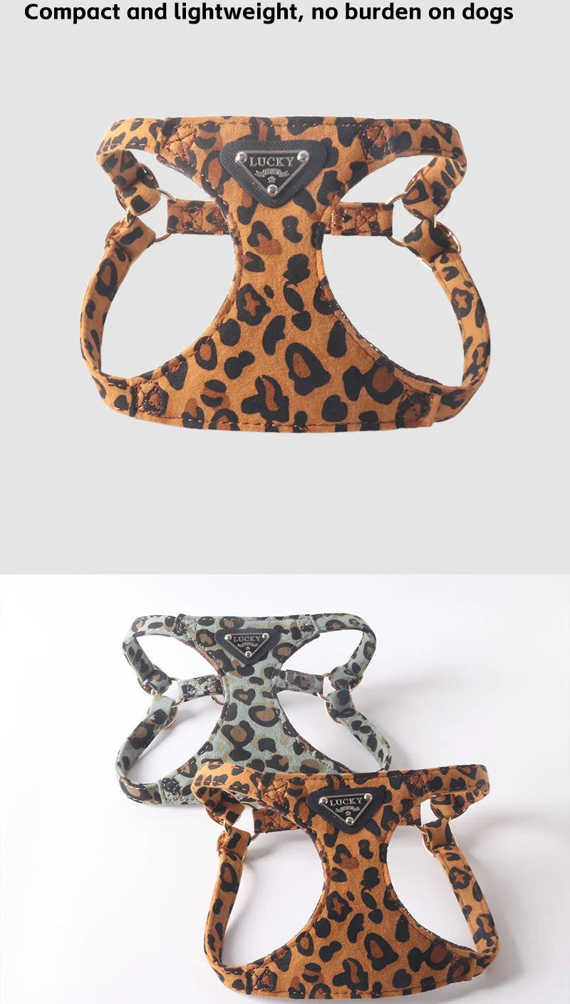 Leopard Print Dog Harness & Lead Set – Padded Vest for Small Dogs