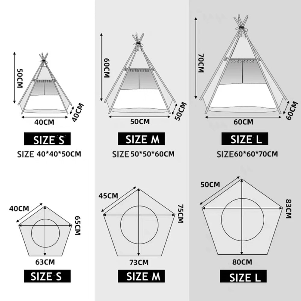 Indoor Pet Teepee Tent Bed with Thick Cushion – Canvas, Washable