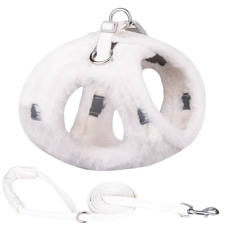 Winter Warm Faux Fur Cat & Dog Harness with Leash Set