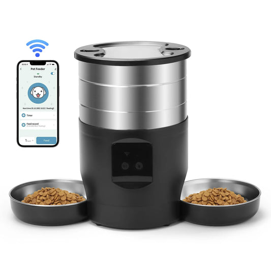 4.5L Smart WiFi Pet Feeder with Dual Stainless Steel Bowls - Automatic Food Dispenser for Cats & Dogs
