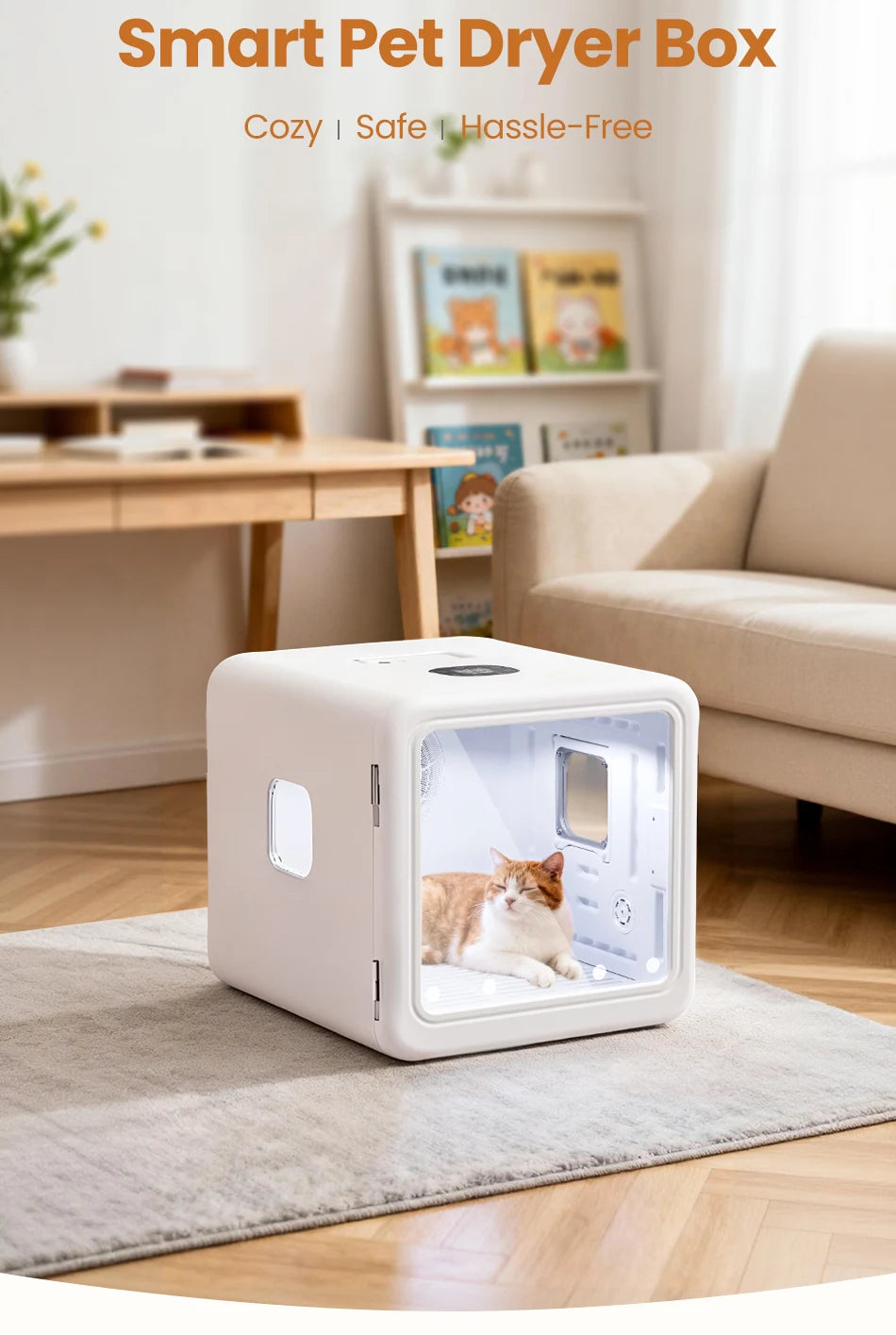 Boîte de séchage intelligente pour animaux de compagnie de 70 L avec séchage à 360° et contrôle automatique de la température
