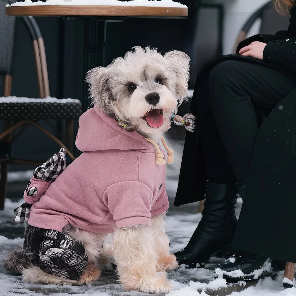 Thickened Fleece Dog Jumpsuit with Hood