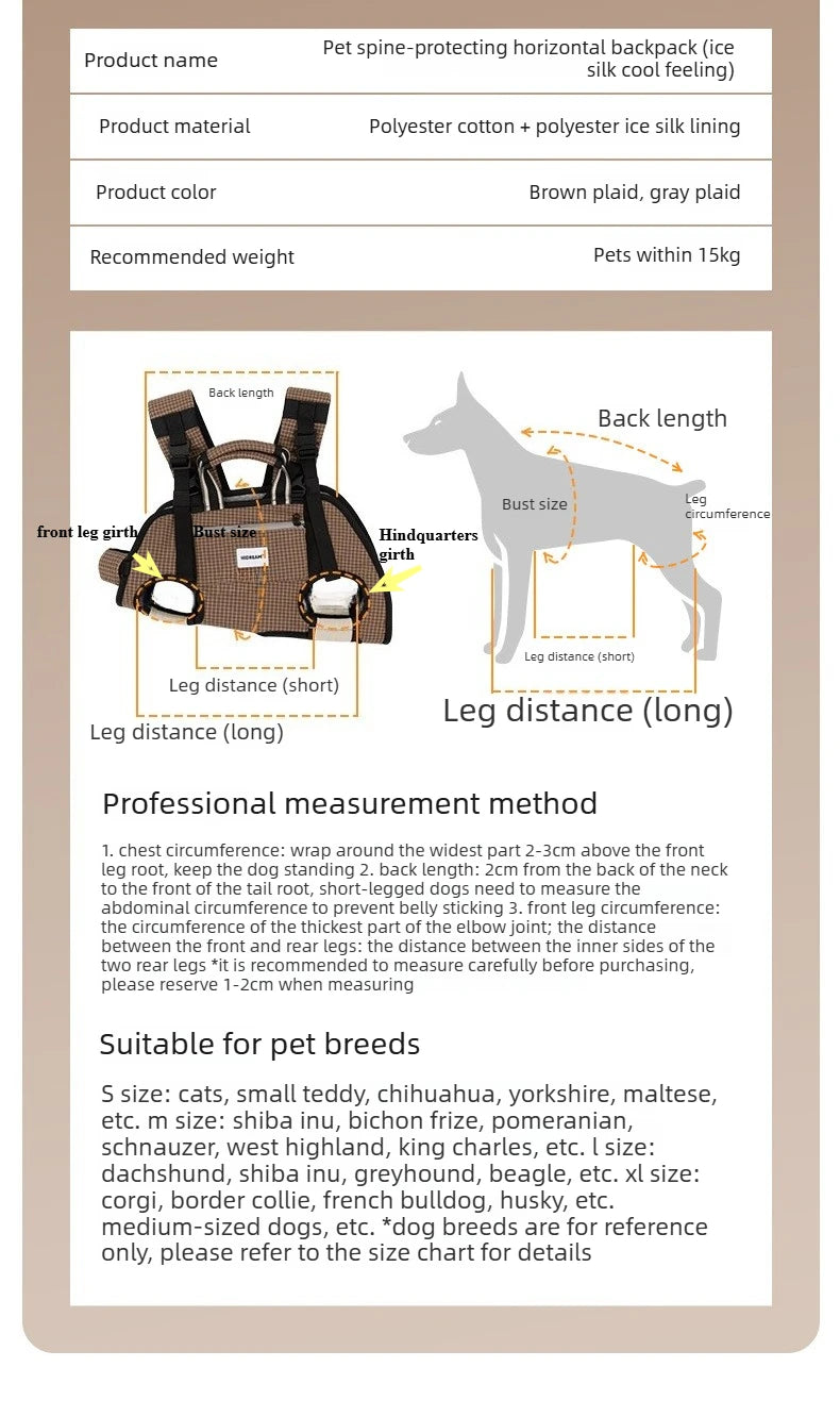 Horizontal Dog Backpack with Ice Silk Cooling & Spine Protector for Small Dogs & Cats