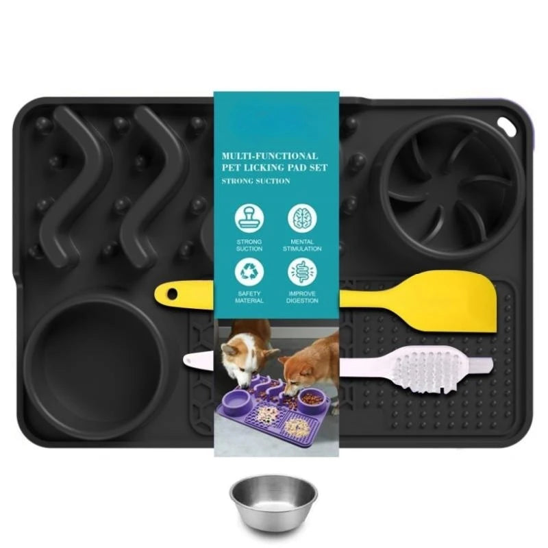 Slow Feeder Mat with Aluminium Bowl — Non-Toxic Silicone Anxiety & Boredom Relief for Dogs & Cats