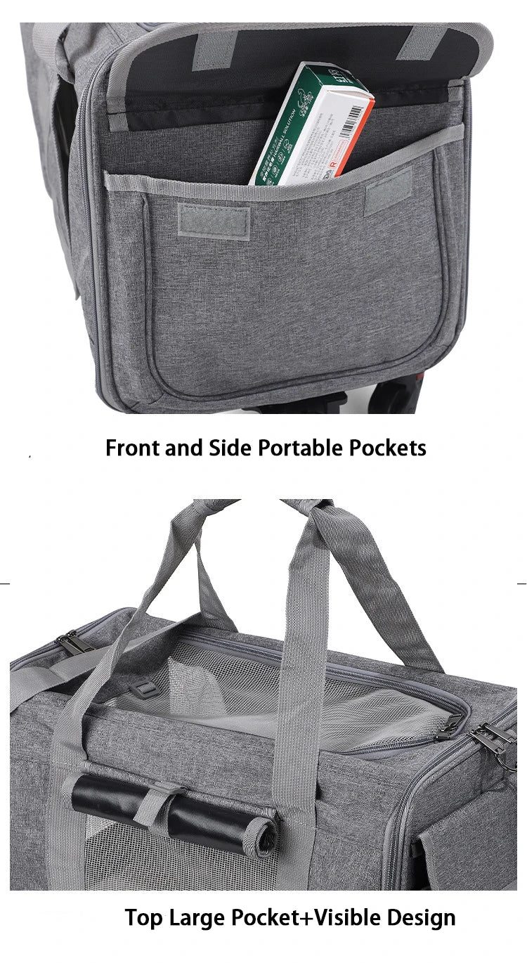 Sac de transport roulant pour animaux de compagnie avec roues — Approuvé par les compagnies aériennes et poussette pliable
