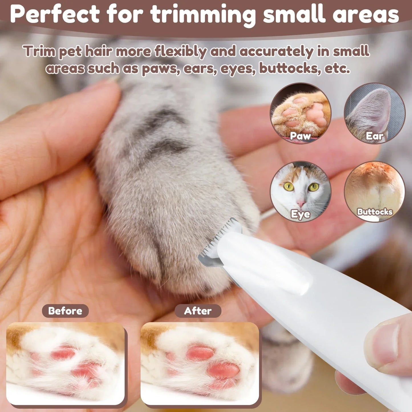 Cordless Dog Paw Trimmer with LED Light — Waterproof, 18mm Blade, LED Display