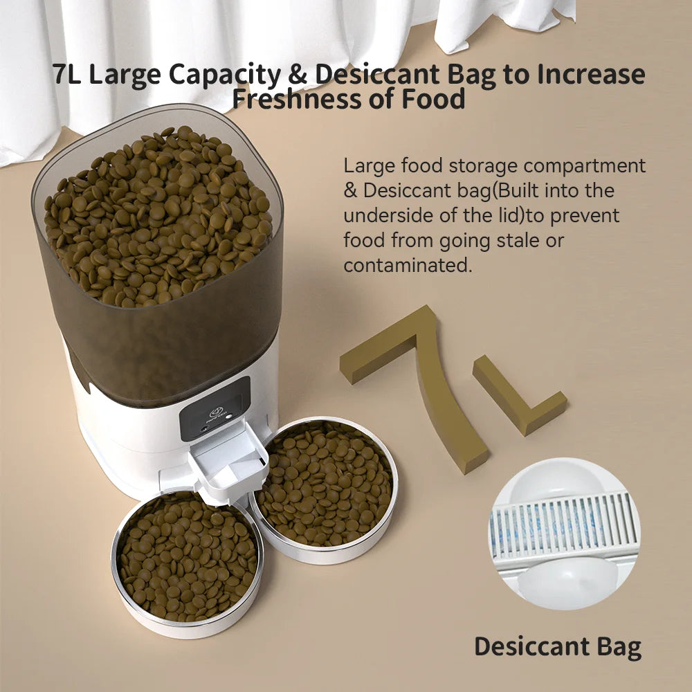 7L double bowl automatic cat feeder with camera and 7L WIFI dog feeder optional, with stainless steel bowl cat food dispenser