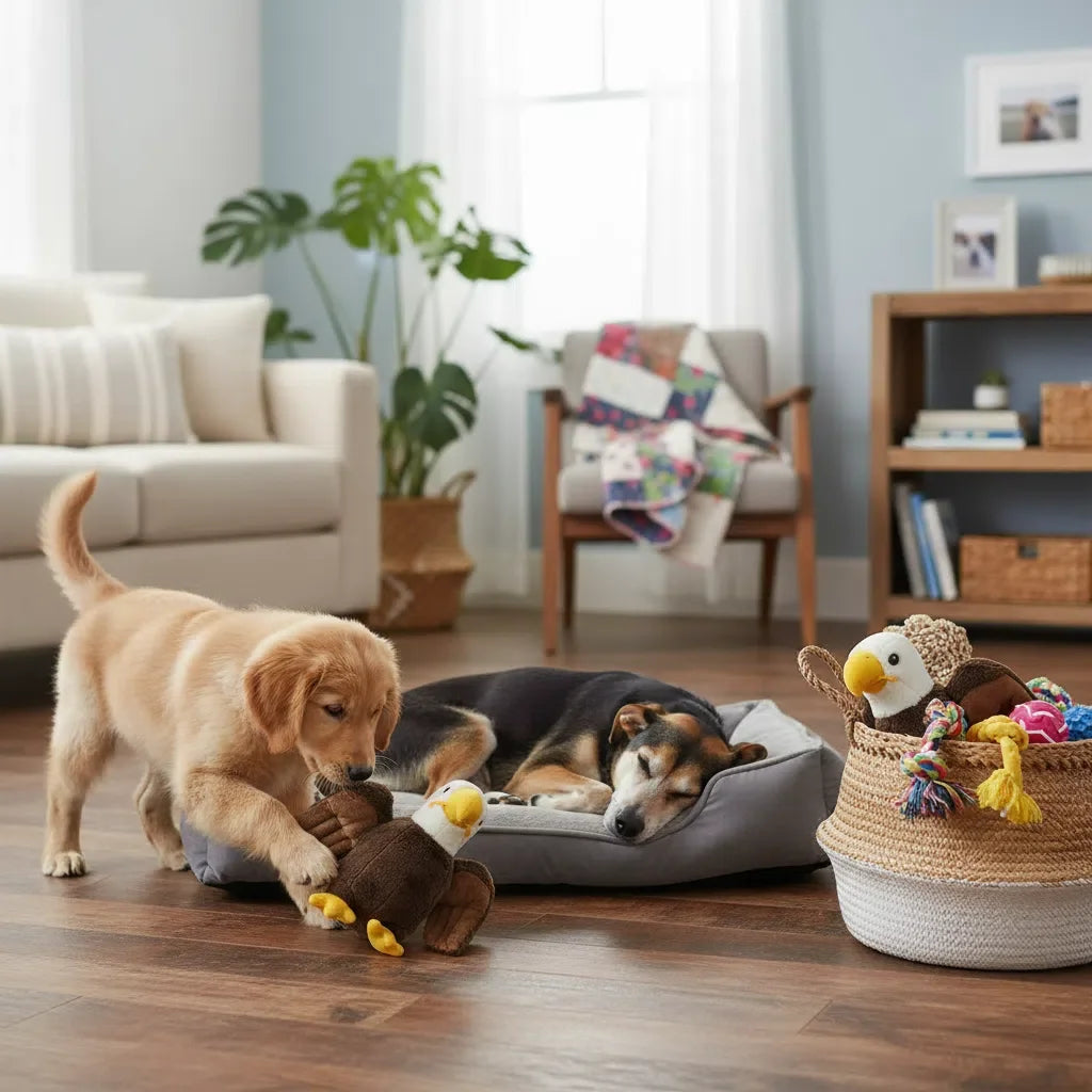 Bald Eagle Squeaky Plush Dog Toy – Large Fleece Chew Toy for Dogs