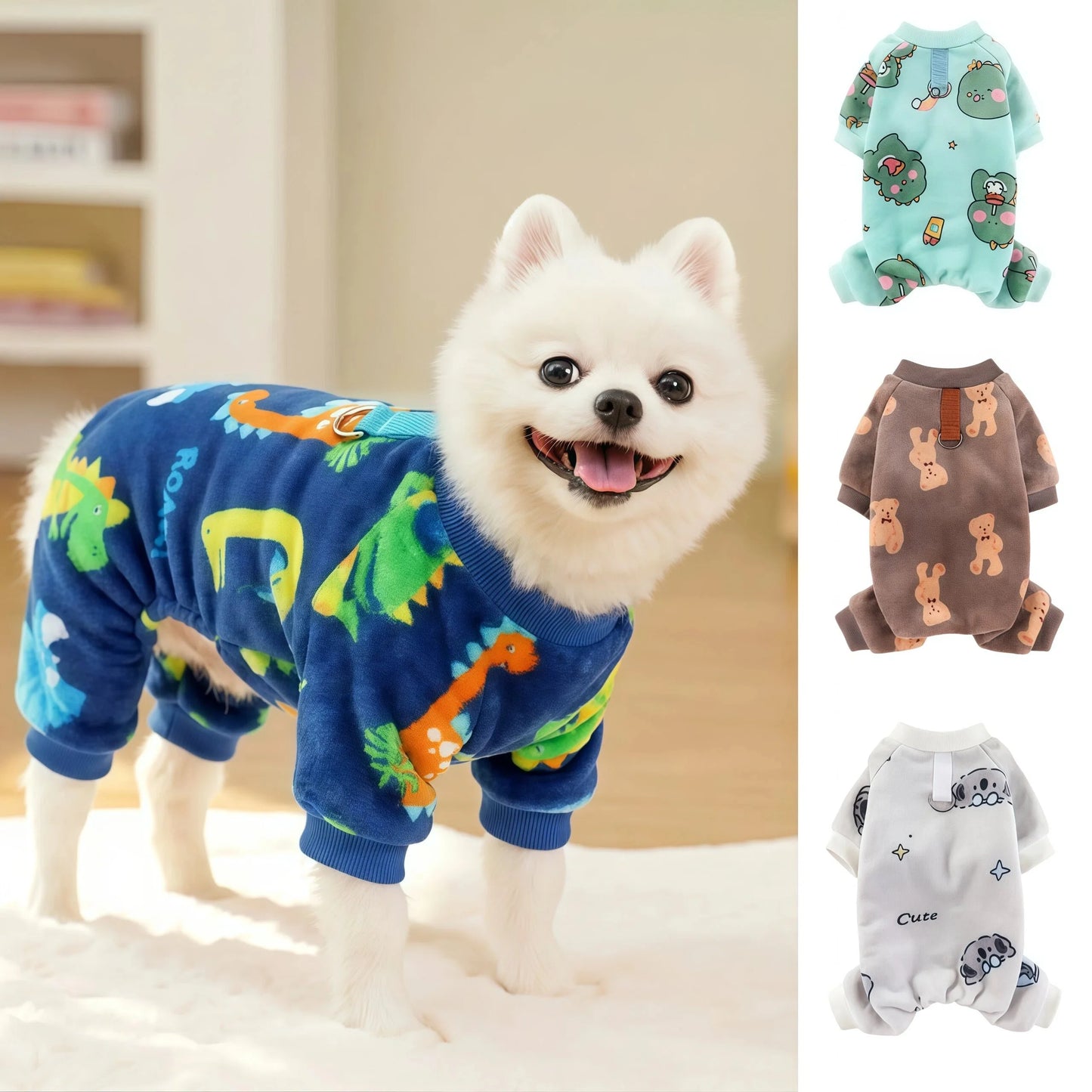 Fleece Dog & Cat Jumpsuit with Leash Ring | Soft Warm Autumn Winter Coat for Puppies to Large Dogs
