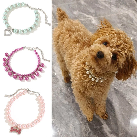 Pearl & Rhinestone Necklace Collar for Small Dogs & Cats