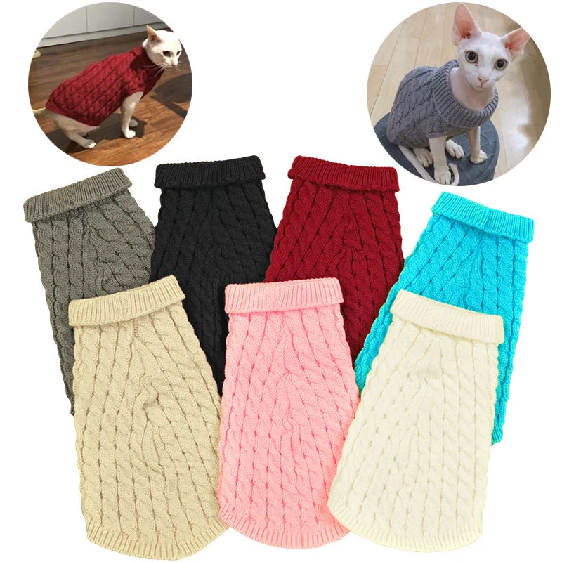 Knitted Pet Sweater for Cats & Small Dogs — 7 Colours, XS–XL