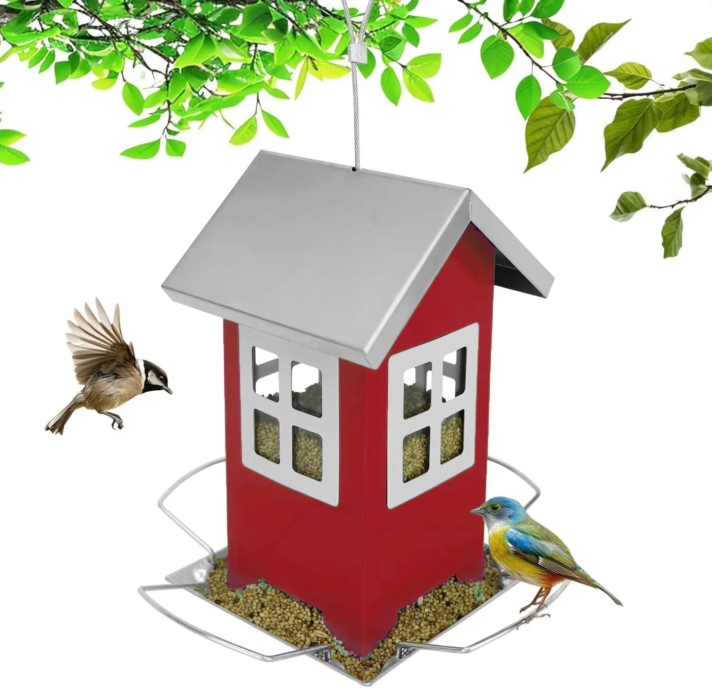 Outdoor Garden Bird Feeder House — Hanging & Suction Mount for Birds & Squirrels