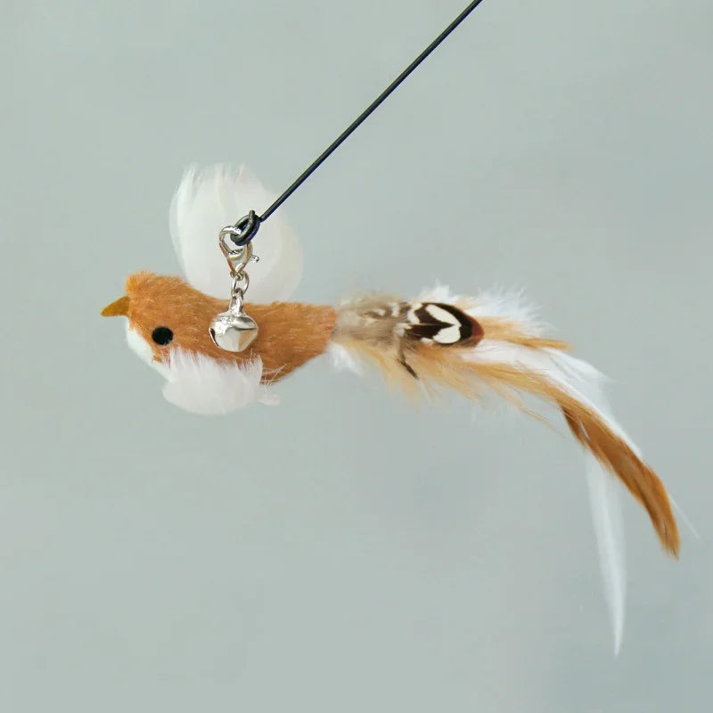 Feather Wand Cat Toy with Bell & Worm String - Interactive Teaser Set