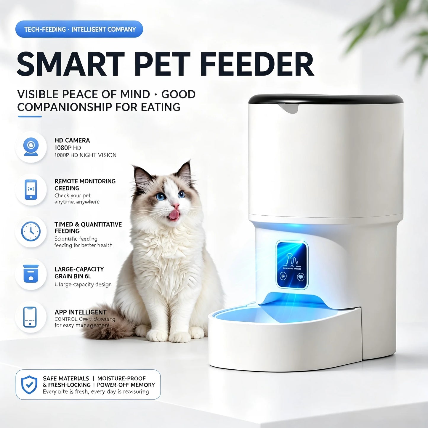 Smart WiFi Pet Feeder with HD Camera & Two-Way Intercom
