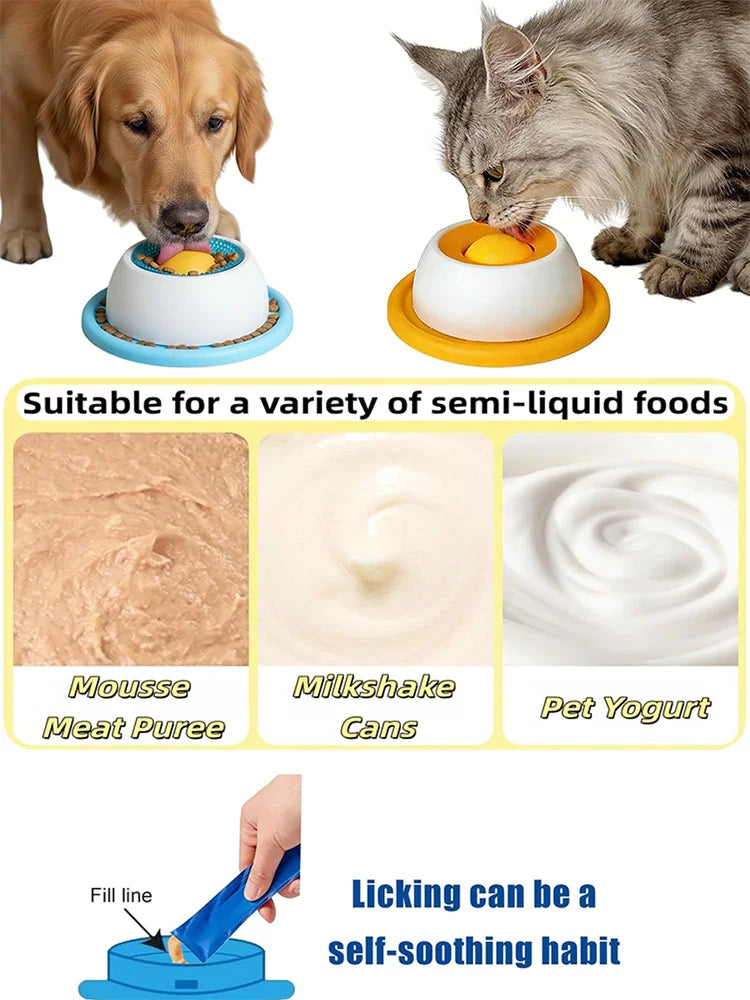 Slow Feeder Lick Bowl with Rolling Ball for Dogs & Cats