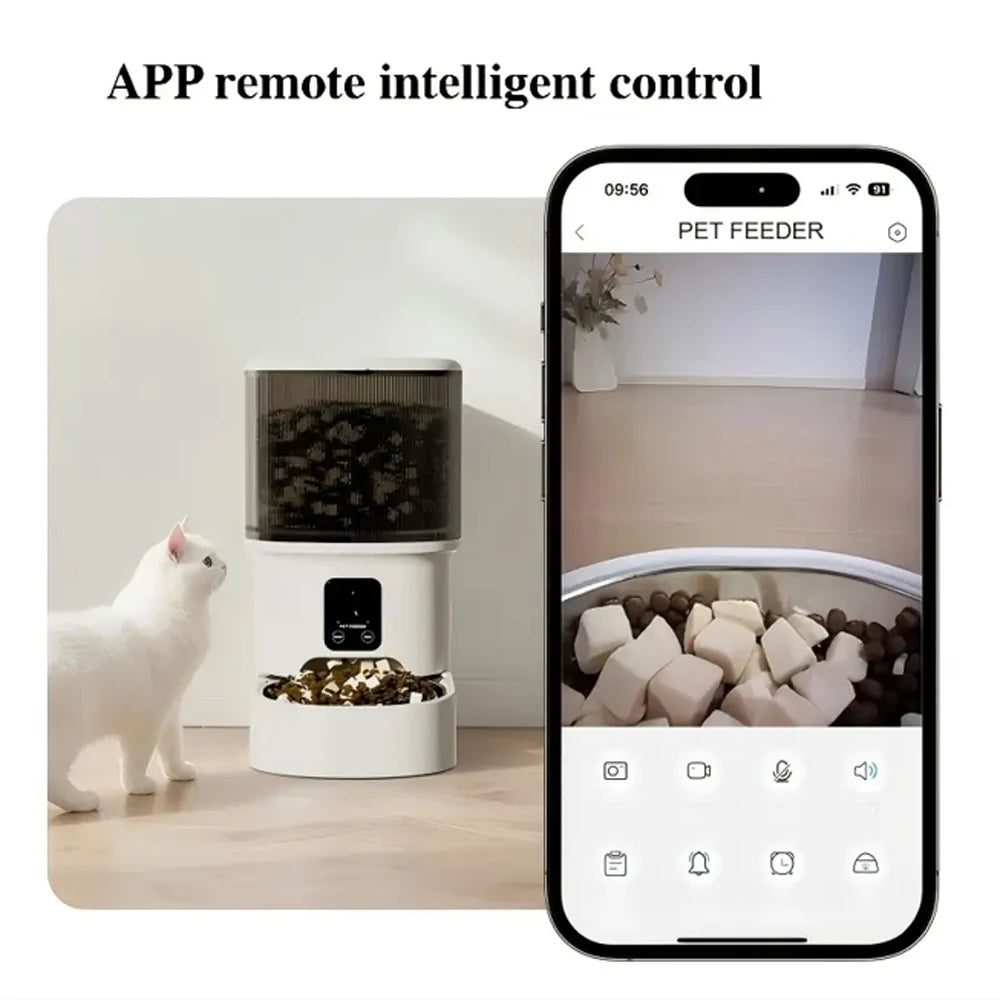 4L Smart App-Controlled Cat Feeder with HD Camera — Stainless Steel Bowl