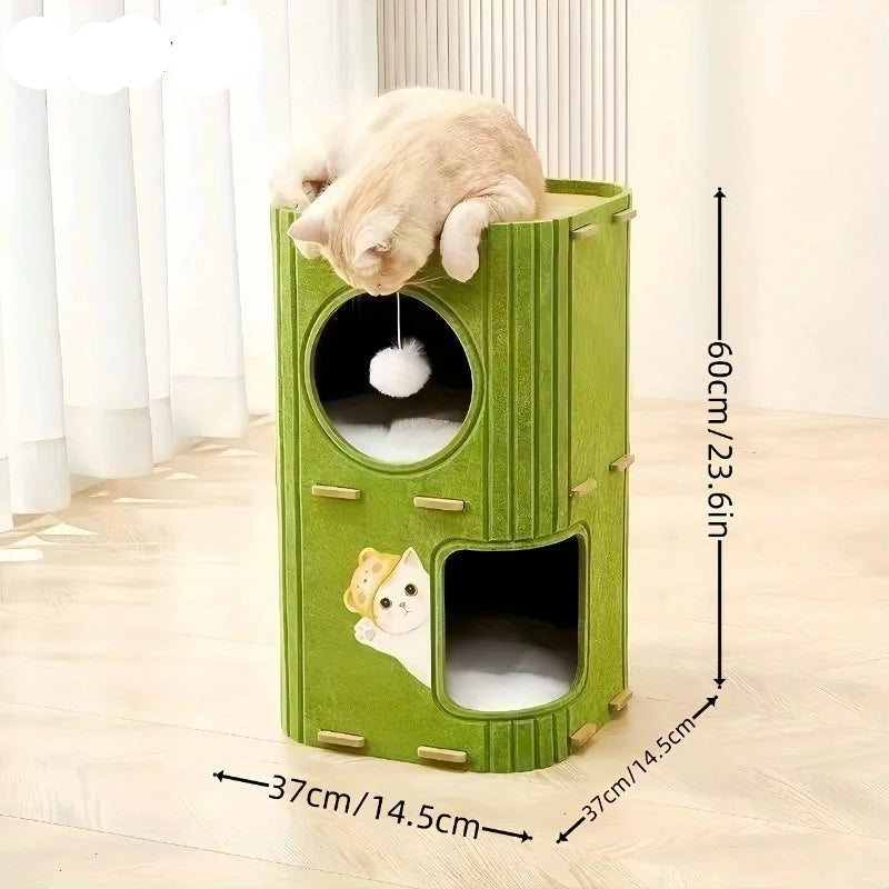 Tree-Shaped Cat Condo with Scratching Posts & Toys